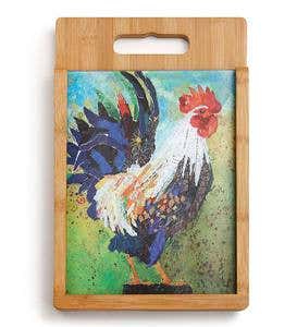 Wood and Glass Rooster Cutting Board