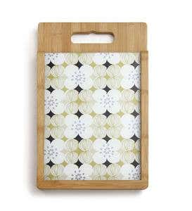 Wood and Glass Floral-Patterned Cutting Board