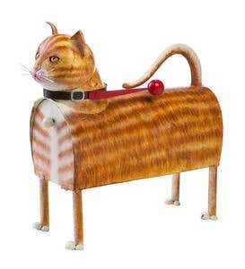 Handcrafted Reclaimed Metal Striped Ginger Cat Mailbox