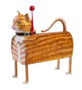 Handcrafted Reclaimed Metal Striped Ginger Cat Mailbox