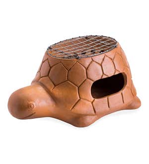 Whimsical Tabletop Terra Cotta Turtle Barbecue Grill