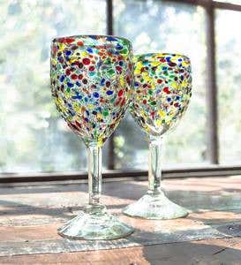 Handcrafted Recycled Glass Confetti Wine Glasses, Set of 4