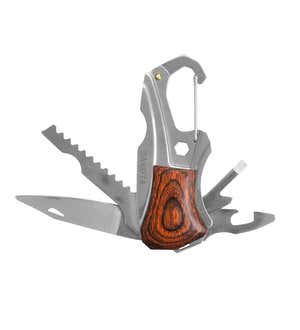 Stainless Steel Mini-Tool with Hardwood Handle and Carabiner