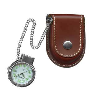 Pocket Watch with Chain, Magnifying Glass and Leather Pouch