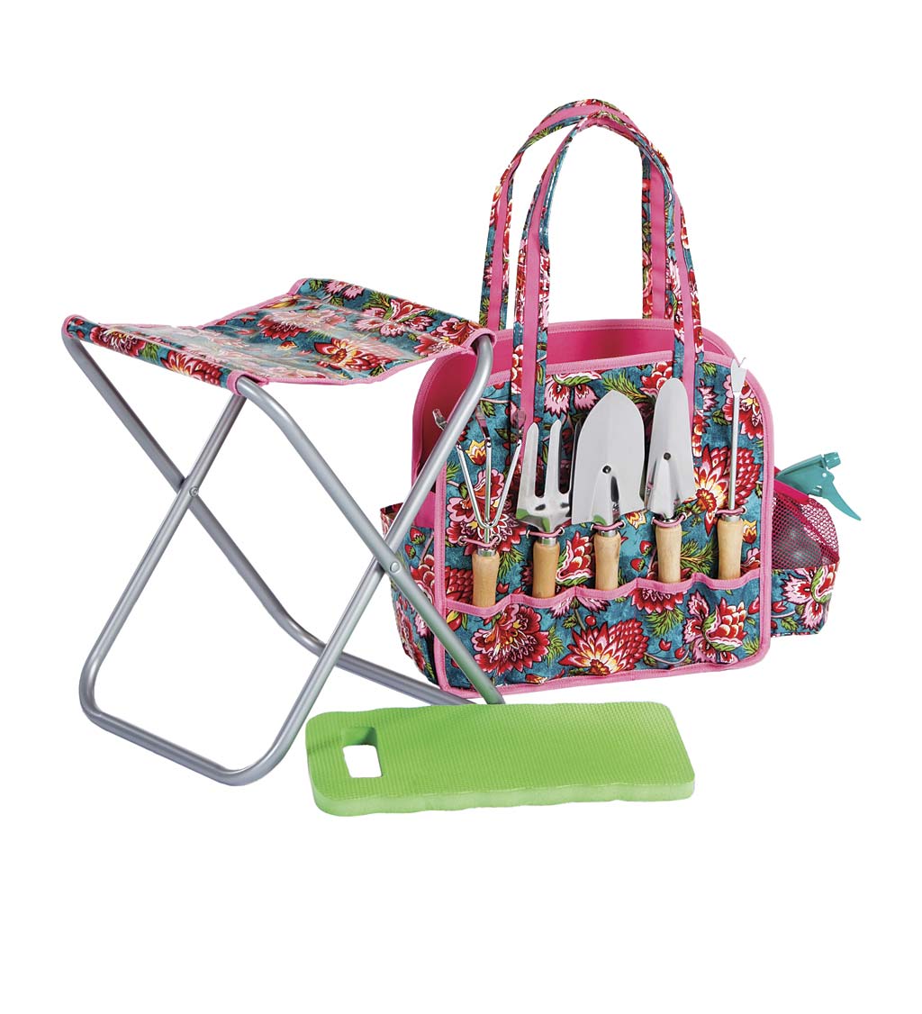 Deluxe Garden Tote Bag with Tools and Stool