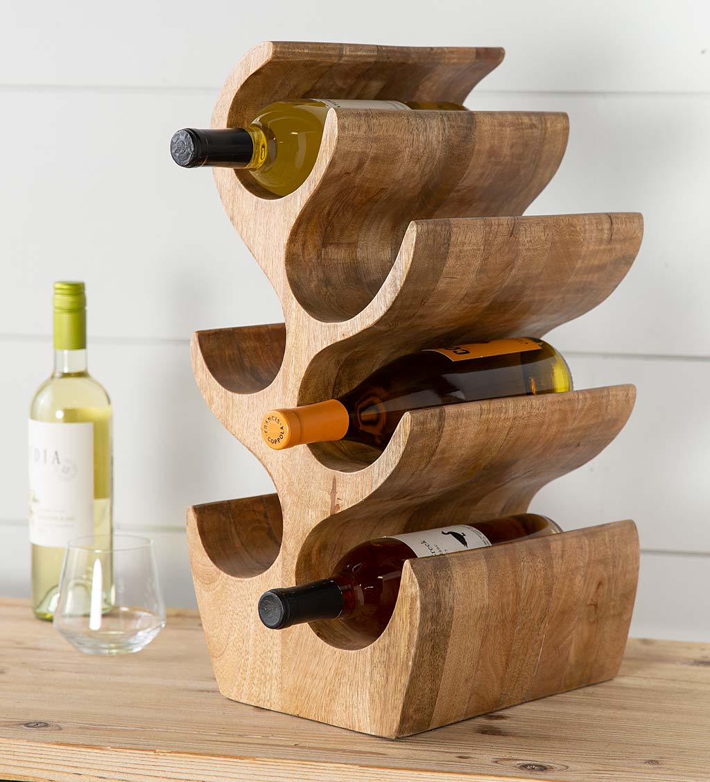Handcrafted Sculptural Mango Wood 6-Bottle Wine Rack