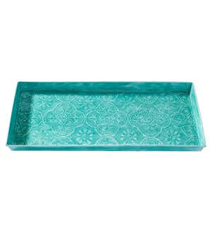 Hammered Turquoise-Colored Metal Medallion Boot Tray