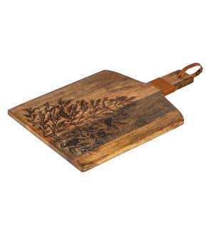 Christmas Mango Wood Cutting Board with Faux Leather Handle