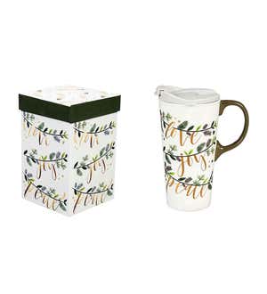 Love Joy Peace Ceramic Travel Mug With Box