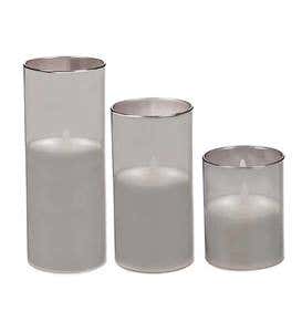 Smoky Glass LED Pillar Candles, Set of 3