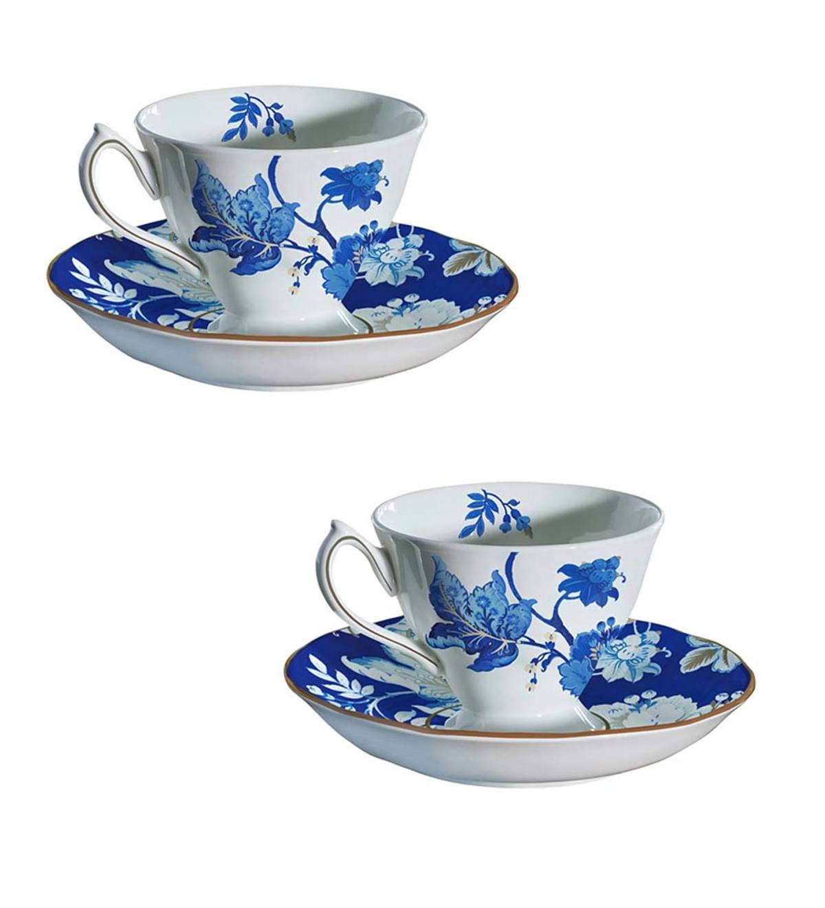 Blue Floral Bone China Cup and Saucer Set
