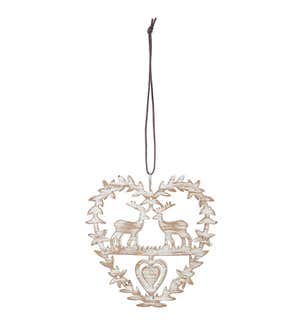 Metal Heart Reindeer Ornament, Set of 3