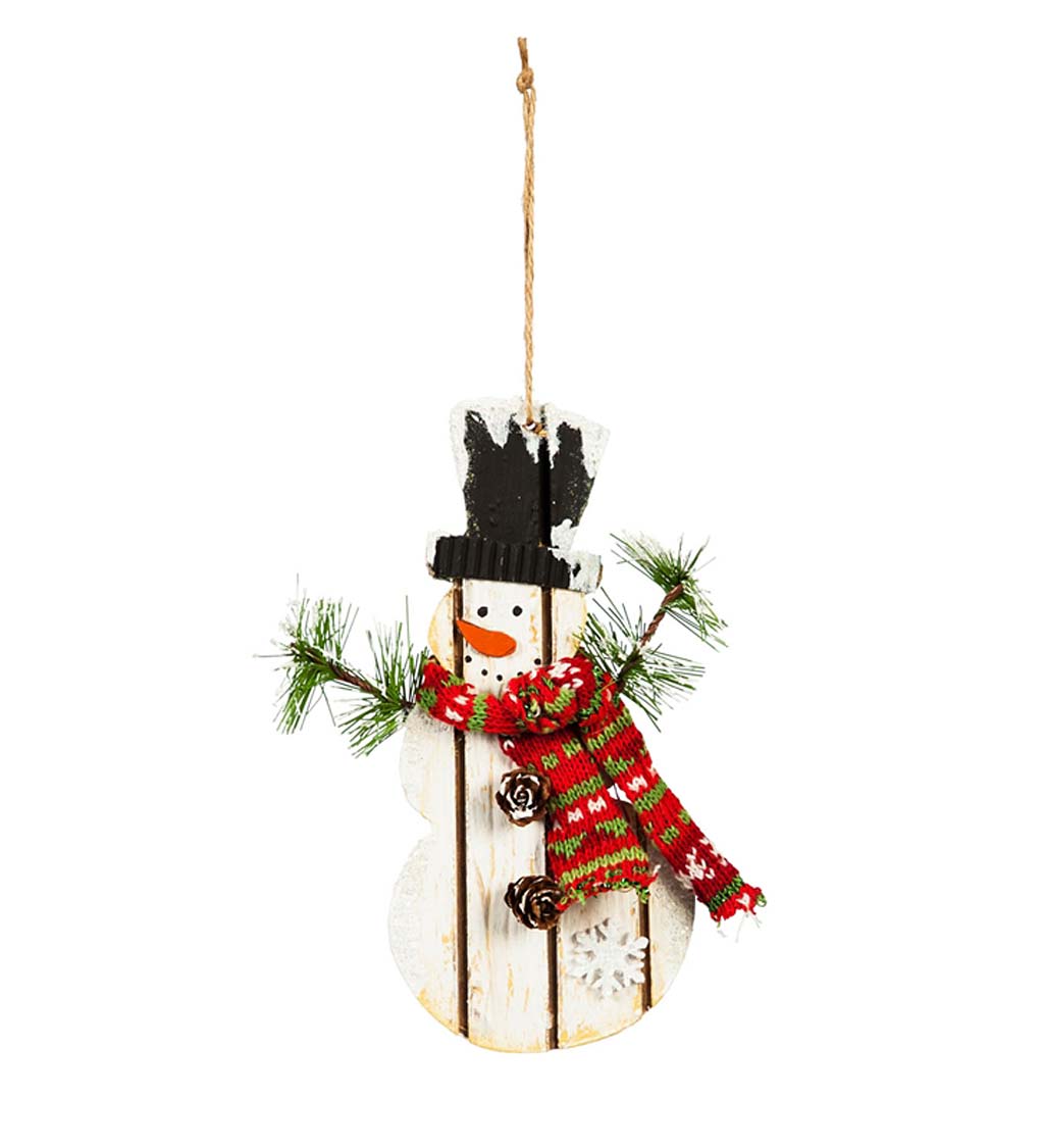 Wooden Snowman with Scarf Ornament
