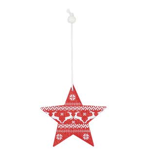Red and White Patterned Wooden Ornaments, Set of 12