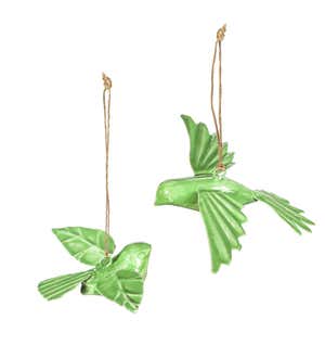 Metal Embossed Enamel Hanging Birds, Set of 2
