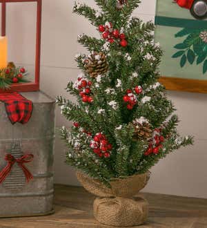 Snow and Berry 24" Artificial Tree in Burlap