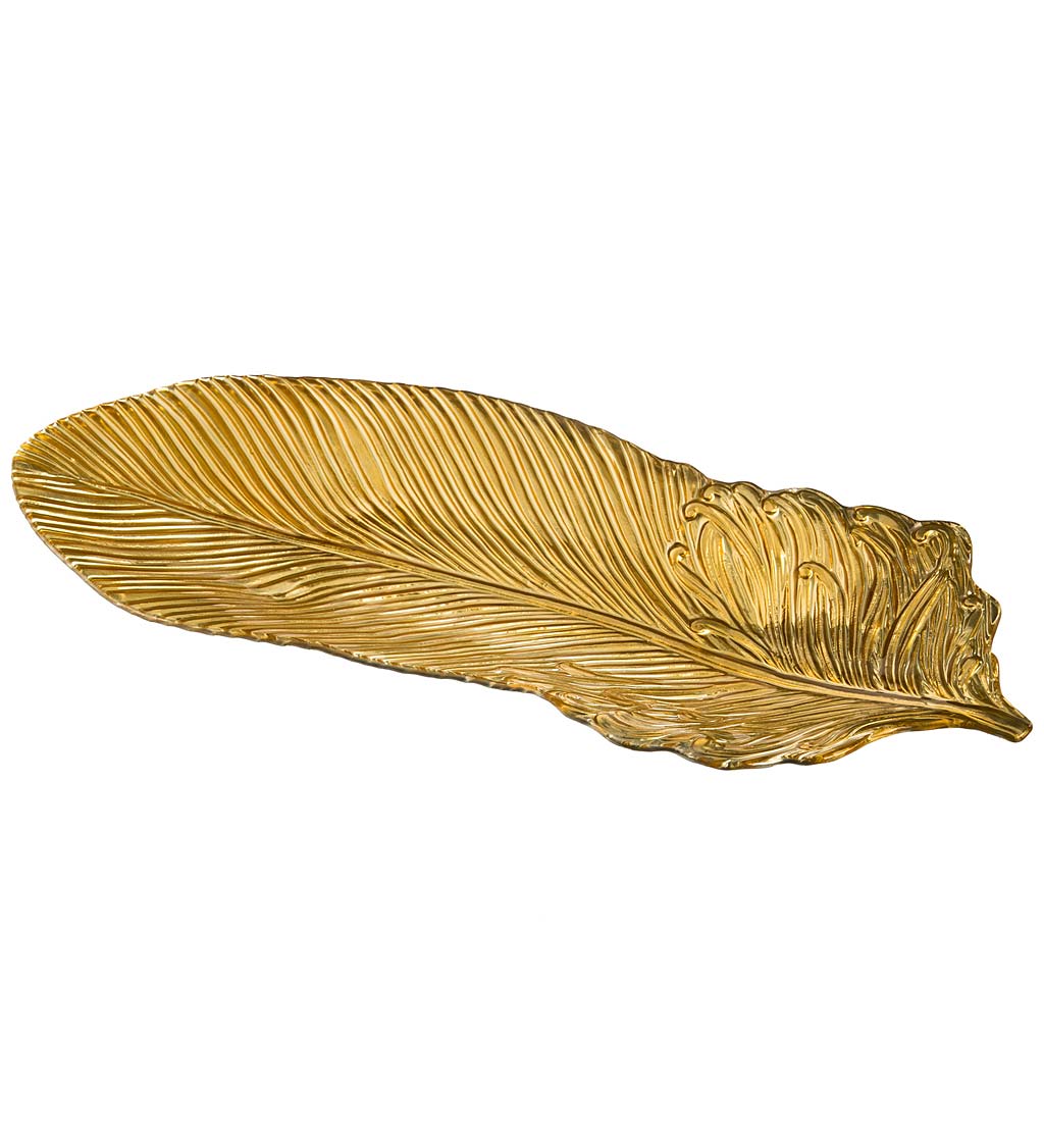 Large Gold Glass Feather Table Tray