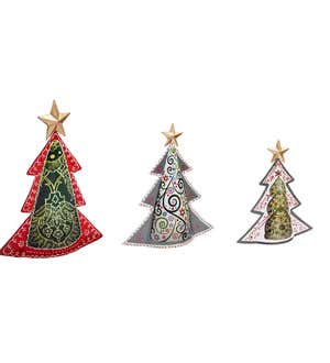 Colorful Metal Patterned Christmas Trees, Set of 3