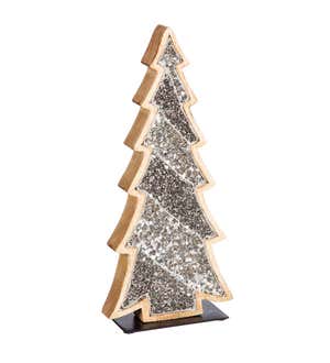 Wooden Trees with Silver Sequins, Set of 2