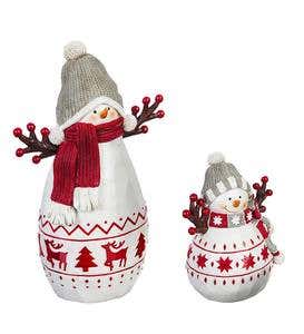 White and Red Snowman with Hat and Scarf, Set of 2