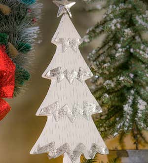 White Wood and Silver Metal Christmas Tree Decor