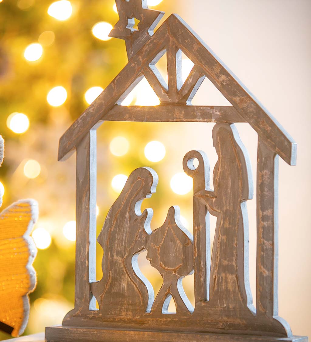 Wooden Gray Brushed Nativity Scene Decor