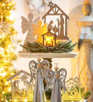 Wooden White Brushed Nativity Scene Decor