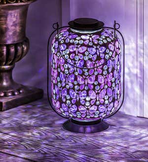Mosaic Glass Pollinator Lantern - Pink Butterfly