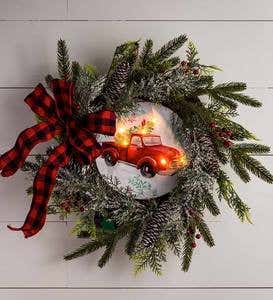 LED Antique Truck Pine Cone and Berries Wreath