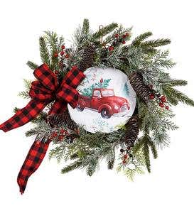 LED Antique Truck Pine Cone and Berries Wreath