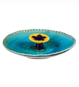 Colored Flower Ceramic Bee Bath - Blue