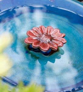 Colored Flower Ceramic Bee Bath - Blue