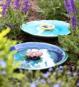Colored Flower Ceramic Bee Bath - Turquoise