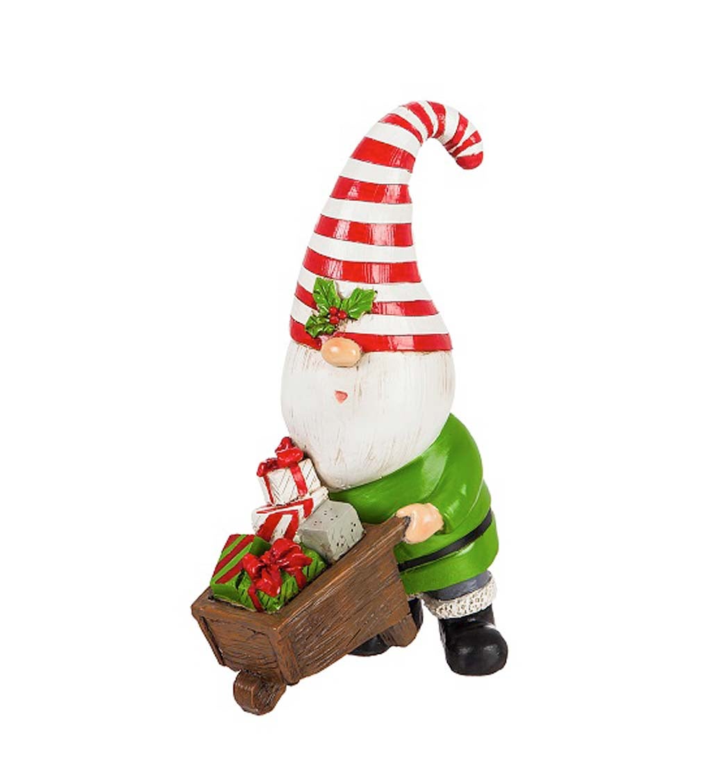 Christmas Garden Gnome with Striped Hat Statuary