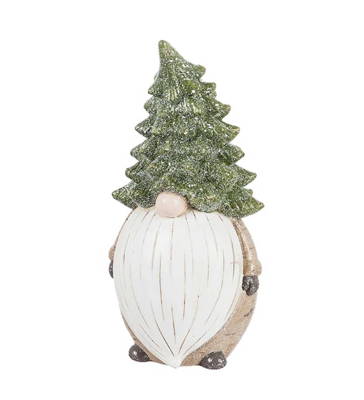 Ceramic Garden Gnome with Tall Evergreen Tree Hat