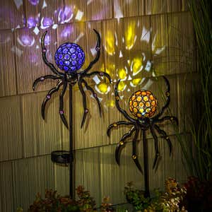 Solar Spider Halloween Garden Stake - Orange