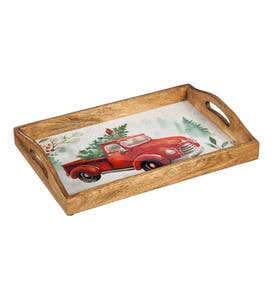 Holiday Wooden Nested Serving Trays, Set of 2