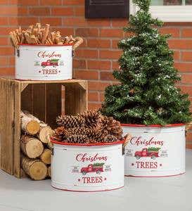 Antique Truck Christmas Trees Metal Planters, Set of 3