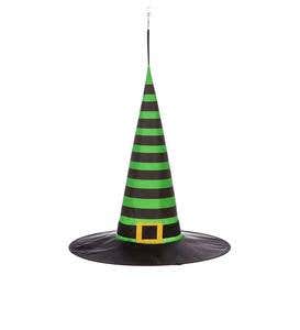 Striped Halloween Witch Hat Hanging Décor with 3D Chasing Lights