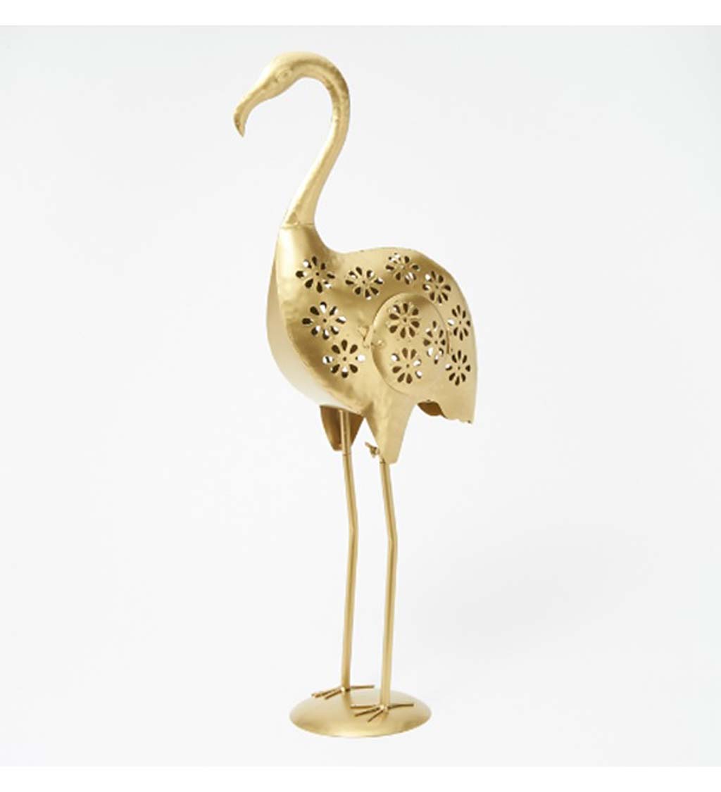 Gold-Tone Metal Floral Flamingo Lantern