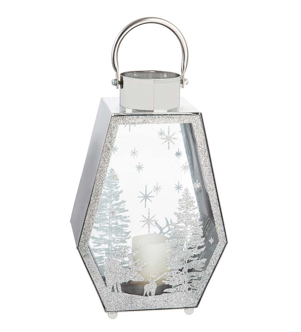 Silver Glitter Holiday Candle Lantern