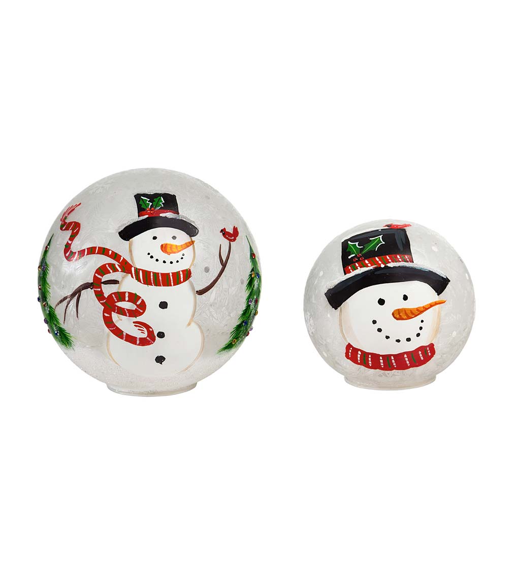 Hand-Painted Snowman and Cardinal LED Glass Globe, Set of 2