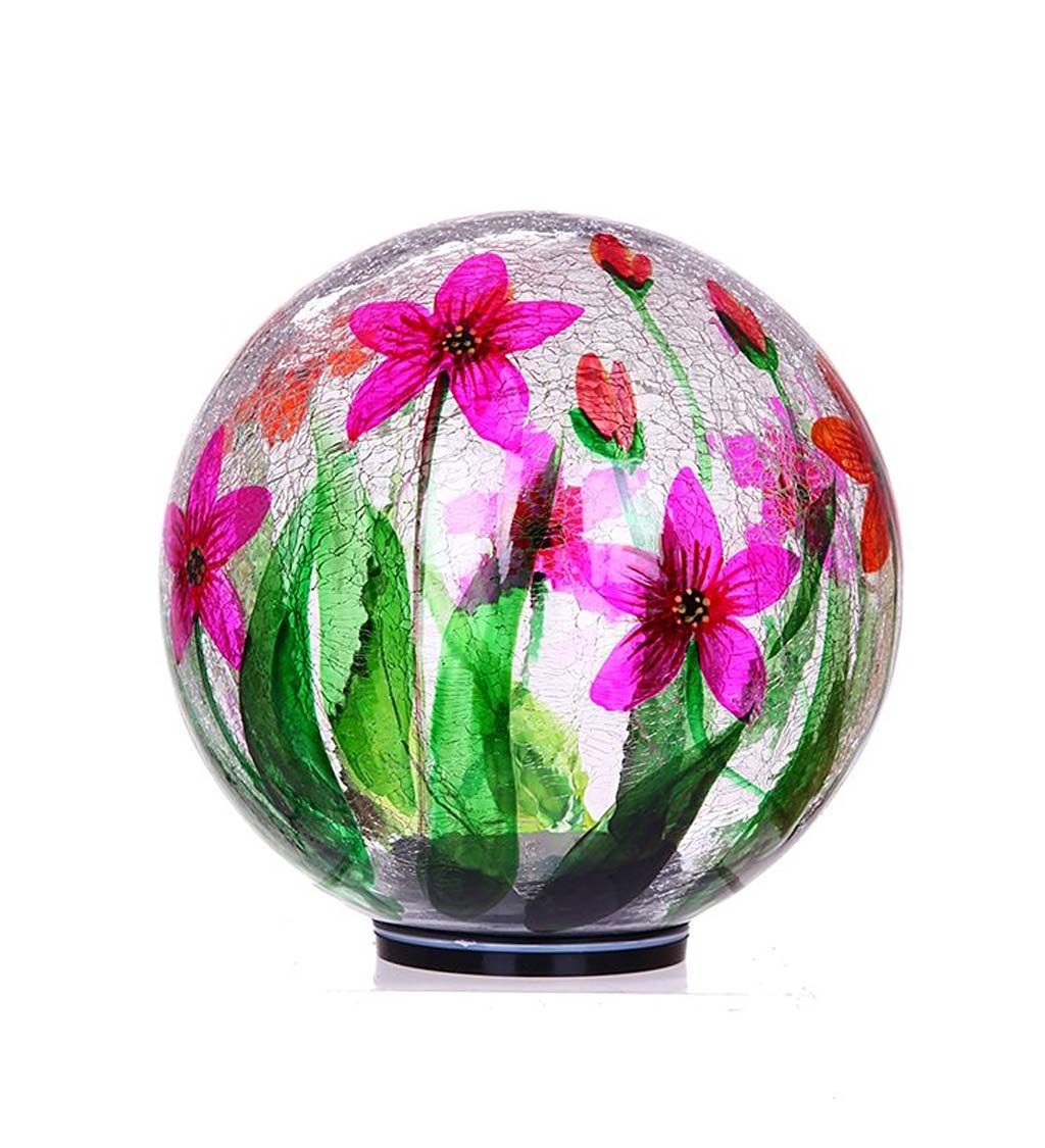 6" Floral crackled glass orb with LED