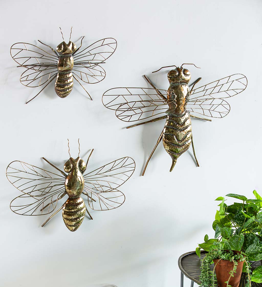Bronze-Toned Bee Wall Art, Set of 3