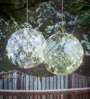 Indoor/Outdoor Shatterproof Holiday LED Lighted Hanging Ornament, Set of 2 - Red and Green