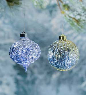 Indoor/Outdoor Lighted Shatterproof Hanging Ball and Onion Ornaments, Set of 2 - Green/Red