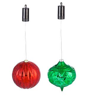 Indoor/Outdoor 8" Shatterproof Holiday LED Lighted Hanging Ornament, Set of 2 - Red and Green