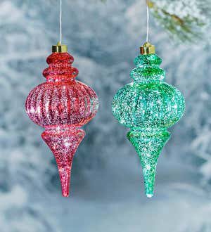Indoor/Outdoor Lighted Shatterproof Hanging Holiday Finial Ornaments, Set of 2 - Green/Red