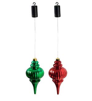 Indoor/Outdoor Lighted Shatterproof Hanging Holiday Finial Ornaments, Set of 2 - Silver/Gold