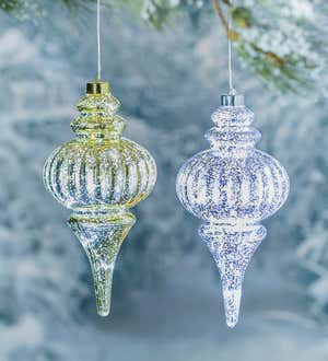 Indoor/Outdoor Lighted Shatterproof Hanging Holiday Finial Ornaments, Set of 2 - Green/Red